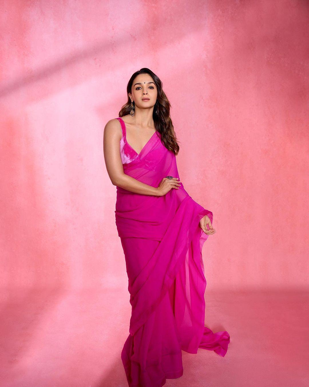Alia Bhatt embodied 'Barbiecore' in this pink chiffon saree