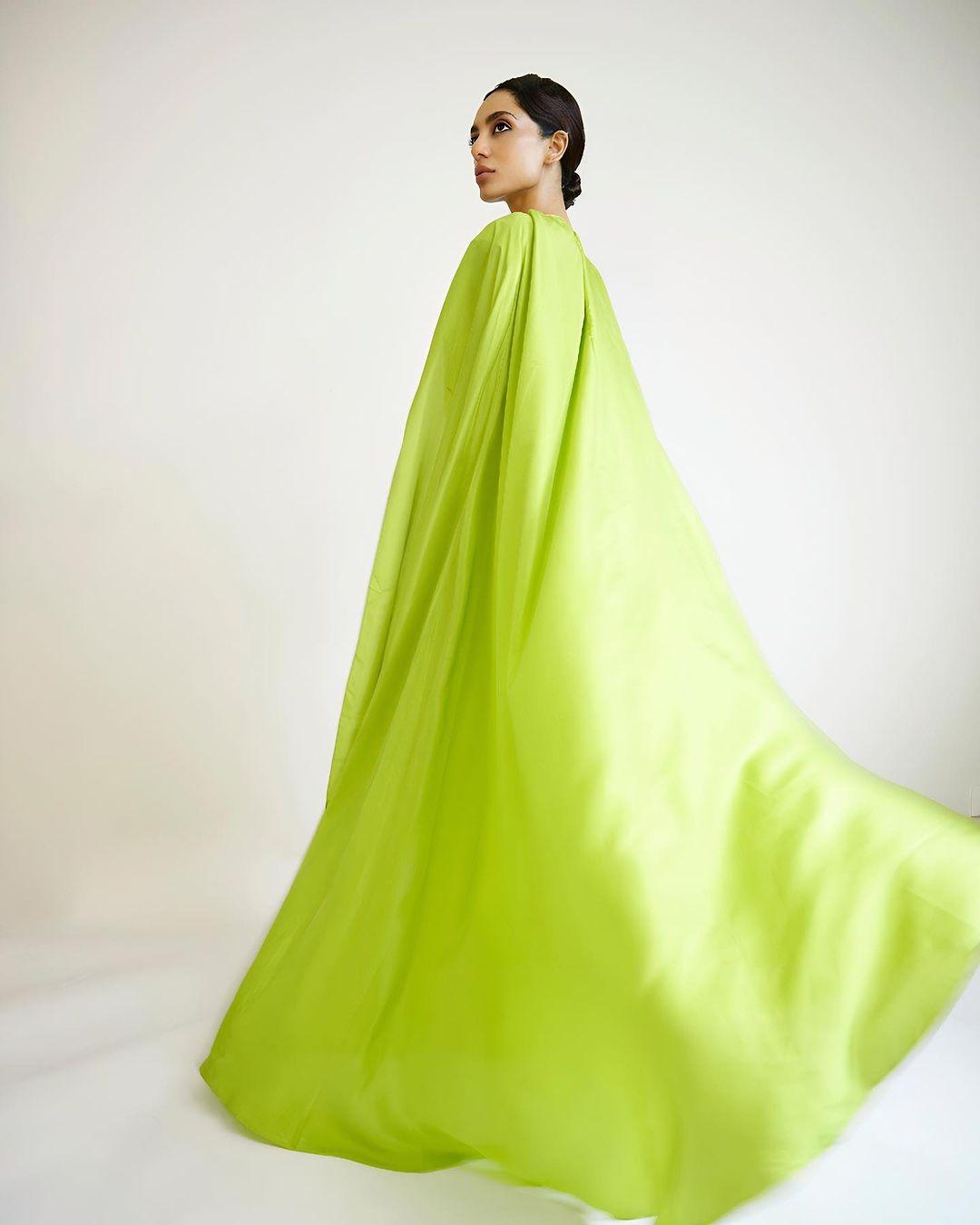 Sobhita Dhulipala looked enchanting in a captivating green saree paired with a matching green cape