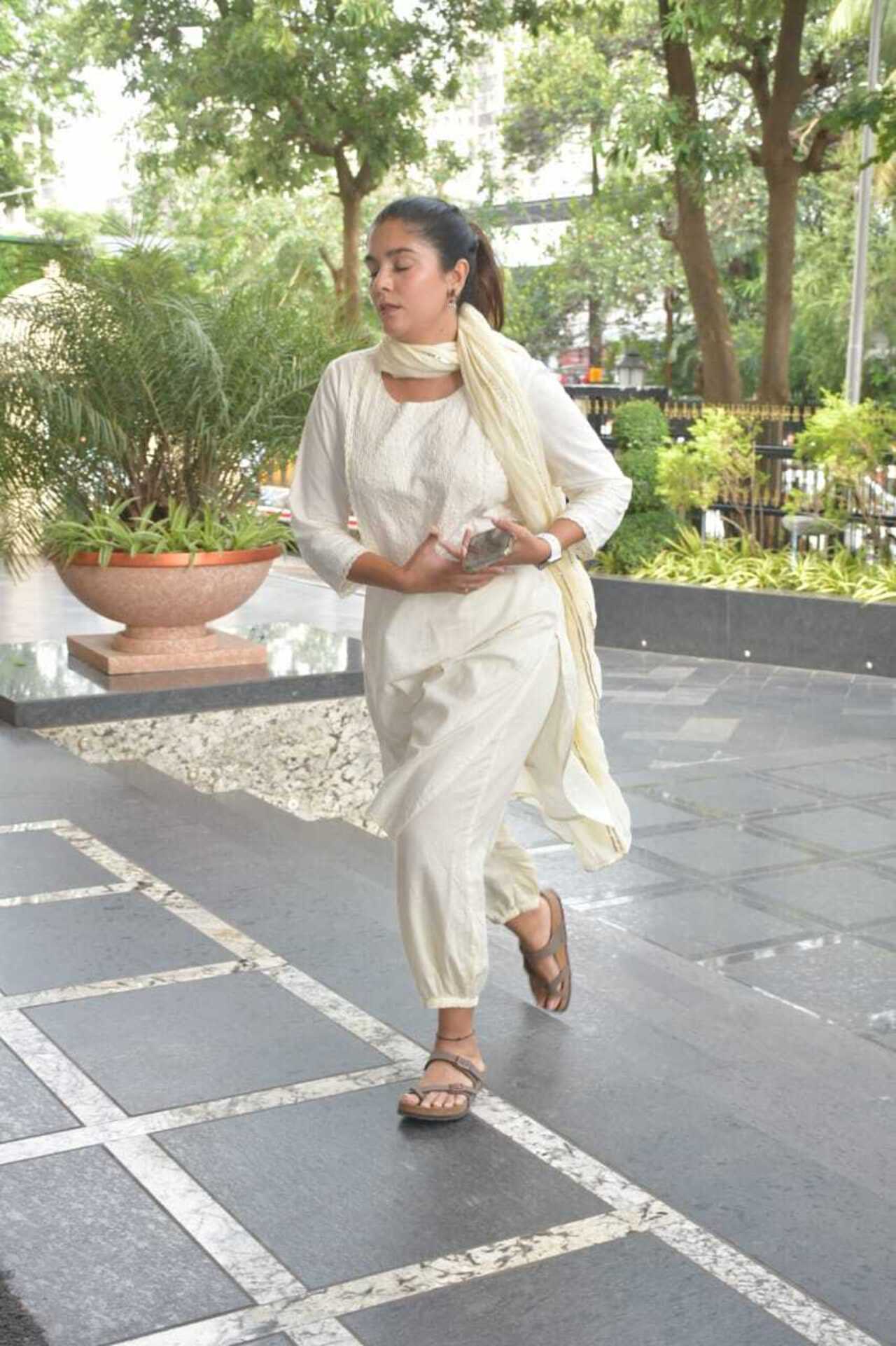 Pooja Gor was snapped as she attended the prayer meet of Ankita's father