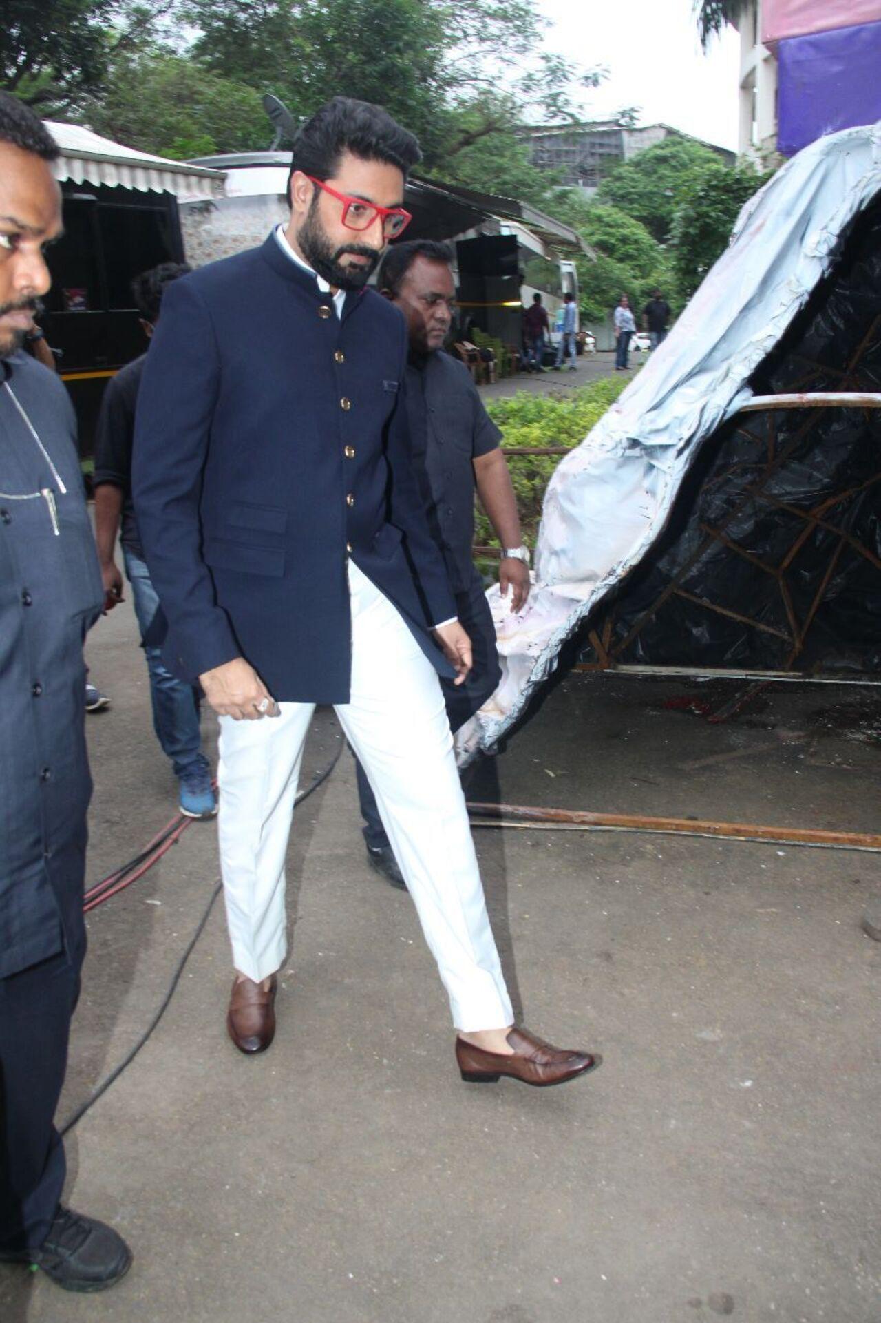Abhishek Bachchan was later snapped wearing a blue suit paired with white pants as he attended 'India's Best Dancer 3' 'Ghoomer' Special episode 