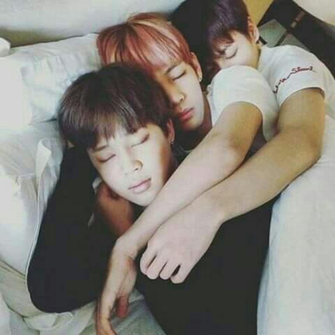 Take a look at this absolutely adorable bedtime photo of the Maknae line - Jimin, Taehyung and Jungkook. These three were probably exhausted from long hours of practice!