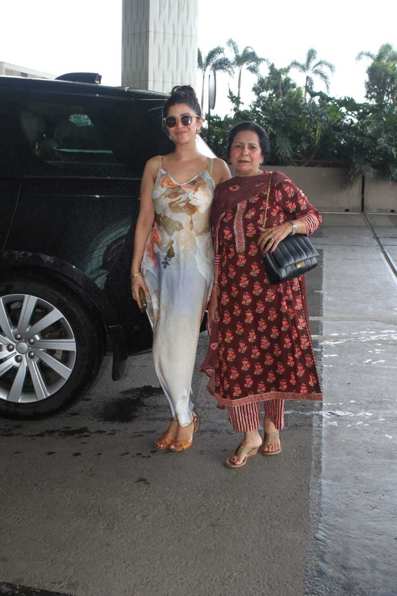 Nimrat Kaur posed with her mother as they were snapped at the airport
