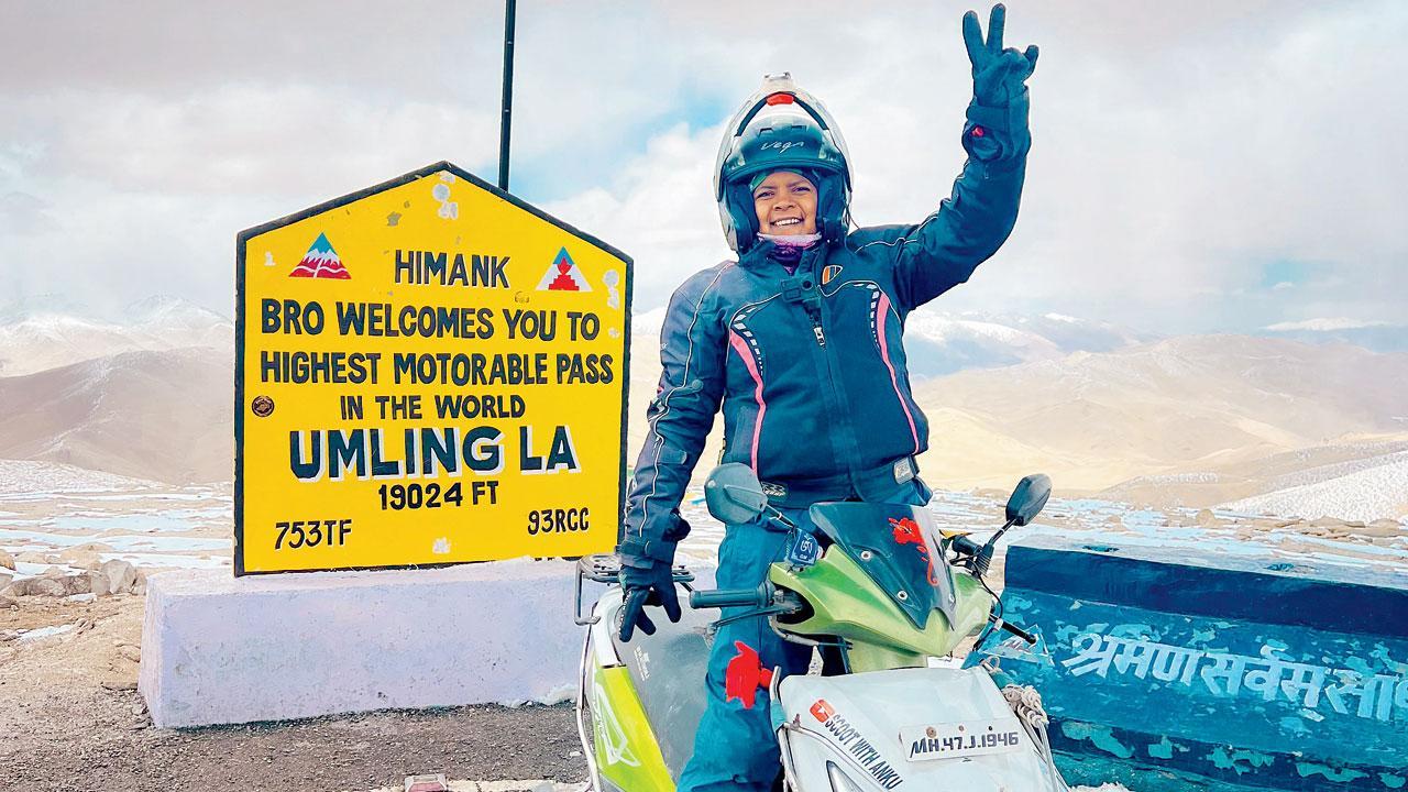 Thakur, who started her journey in May this year, reached the top of Umling La, the current highest motorable pass in the world at 19,024 feet, on June 13 on her 100cc scooter, Cheetah.