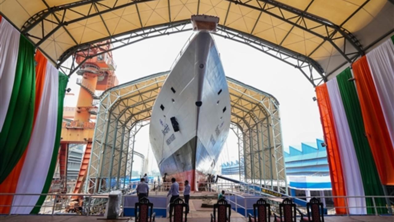 To be christened 'Vindhyagiri' after a mountain range in Karnataka, this is the sixth of seven ships under Project 17A (PTI)