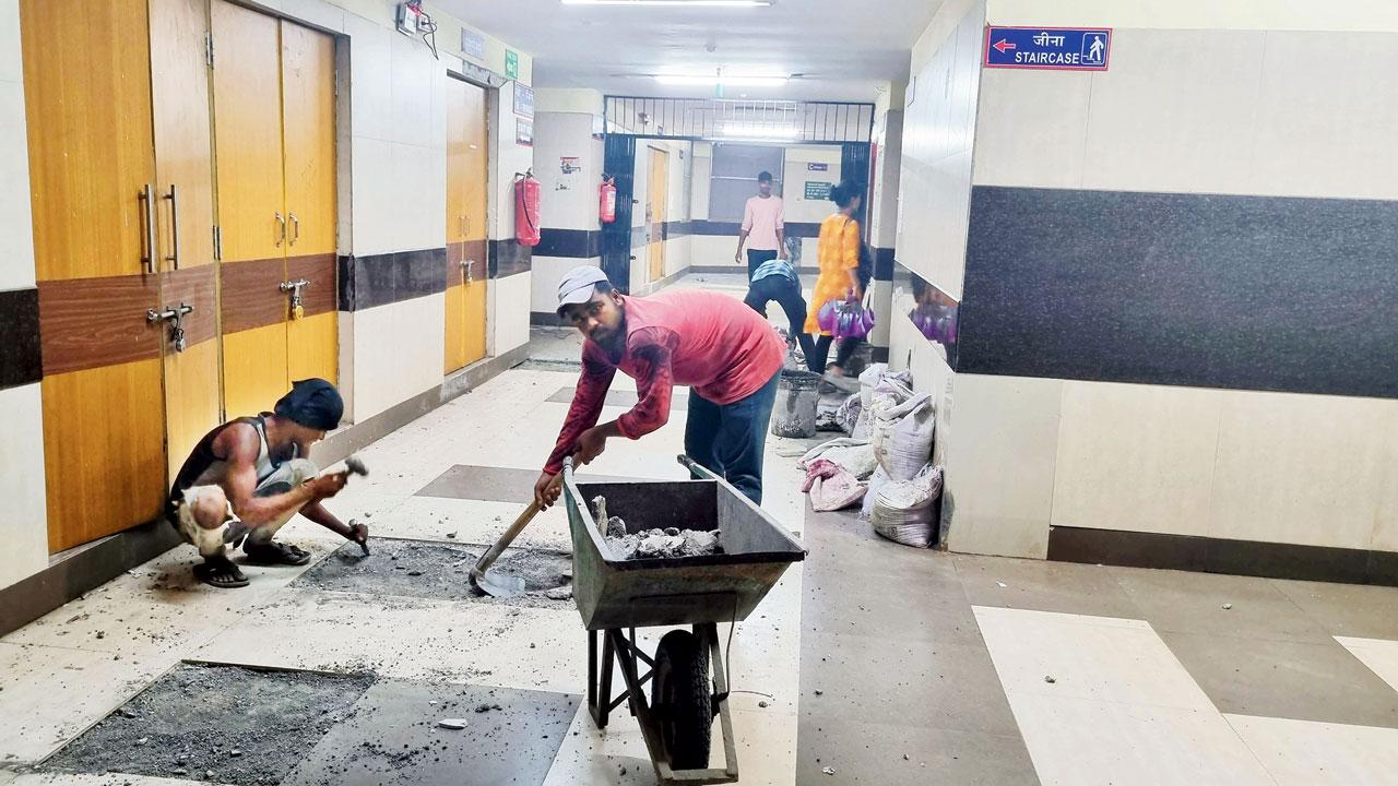 Work on the third floor toilets was still underway