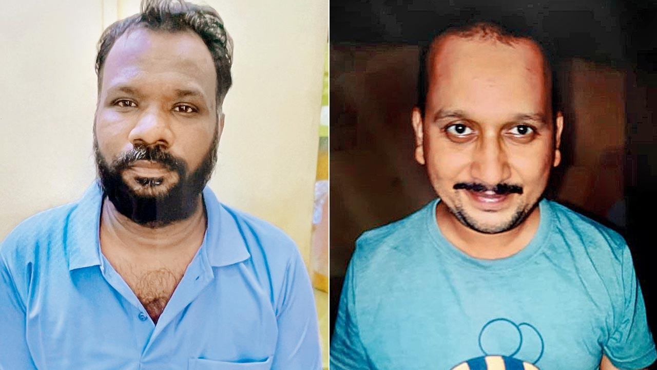 Prashant Patil, the mastermind of the R3,000-cr housing scam; (right) co-accused Dilip Benvanshi, who submitted 14 fake documents to MahaRERA for approval to sell flats. Pics/Hanif Patel