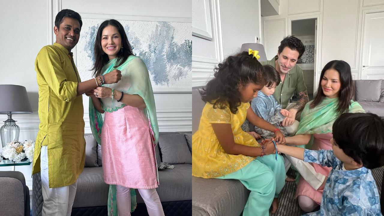 Sunny Leone also celebrated the day with her family. Her daughter Nisha tied rakhis to her twin brothers