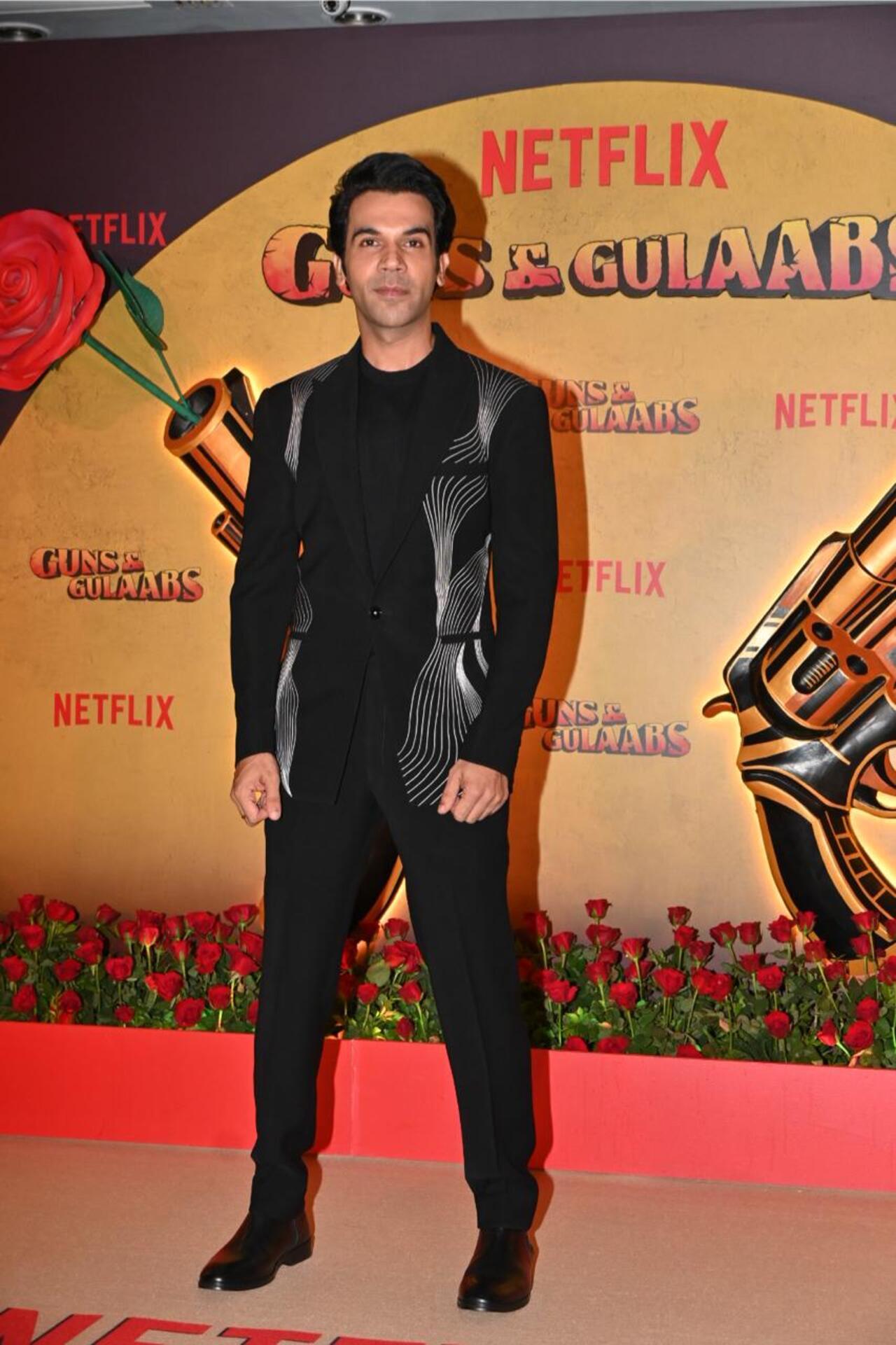 Rajkummar Rao opted for an all-black look for the screening. He plays the role of Panna Tipu in the series