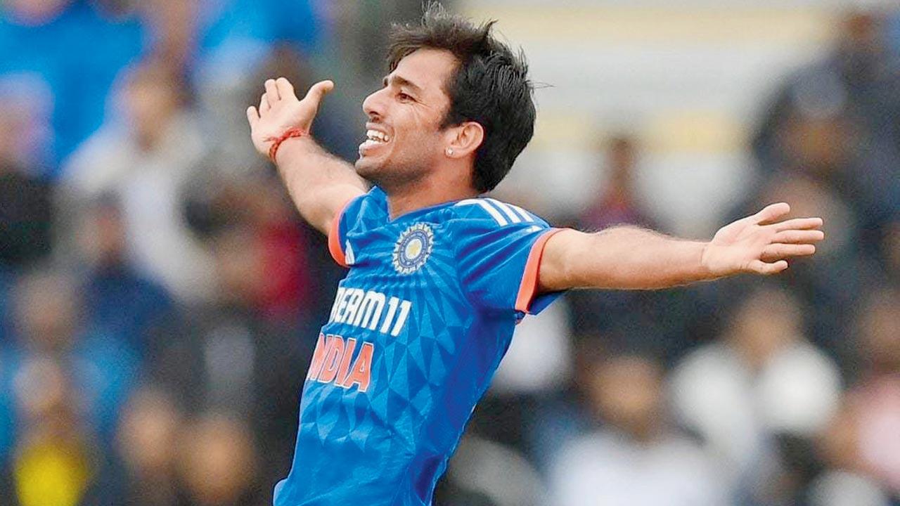 Ravi Bishnoi celebrates an Irish wicket yesterday