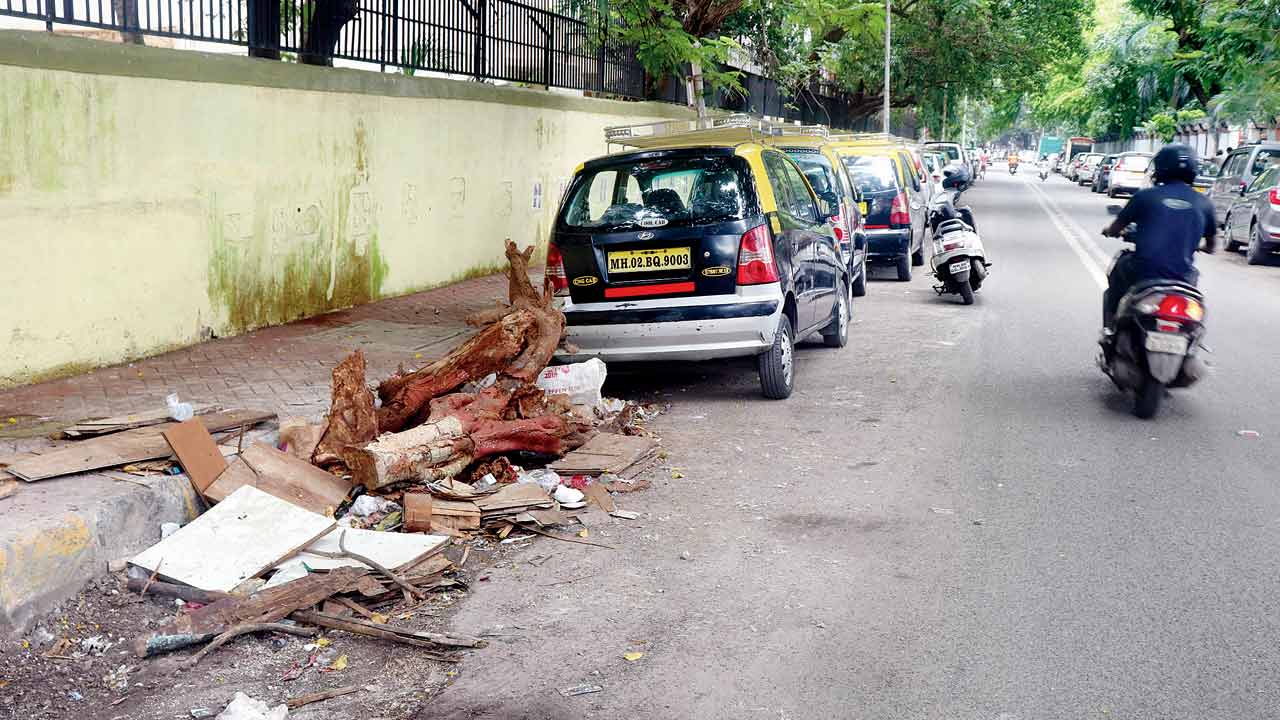 Garbage probably from home renovation and green waste thrown at 16th Road Khar west. Pic/Anurag Ahire