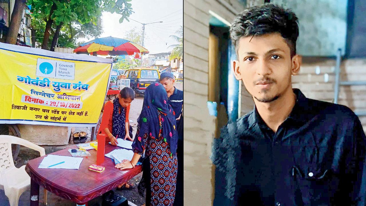 Signature drive for the bus stand shade at Shivaji Nagar in Govandi; (right) Salim Khan