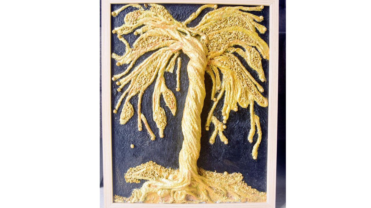 3-D painting of kalpavriksha made of real rudraksh