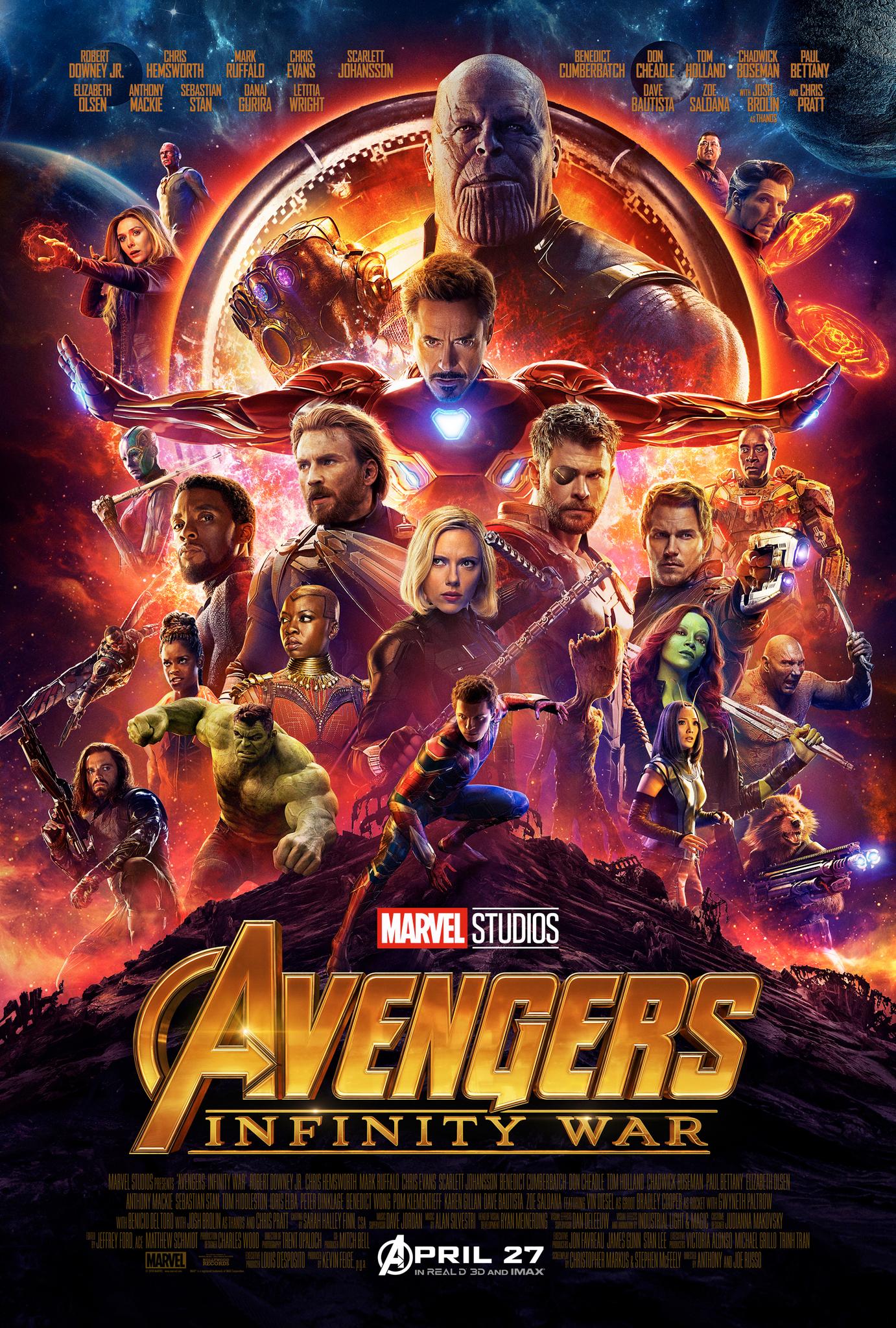 Avengers: Infinity War (April 27, 2018) - Brace yourself for an epic showdown as the Avengers and their allies unite to prevent the tyrannical Thanos from acquiring the power of the Infinity Stones.