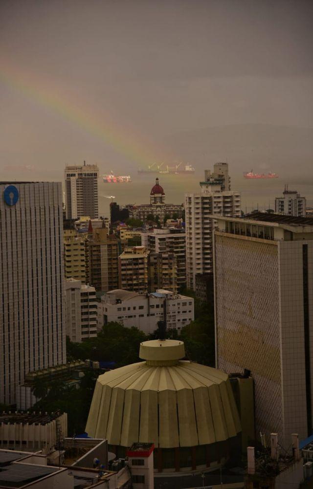Rainbow adorns the Mumbai skyline