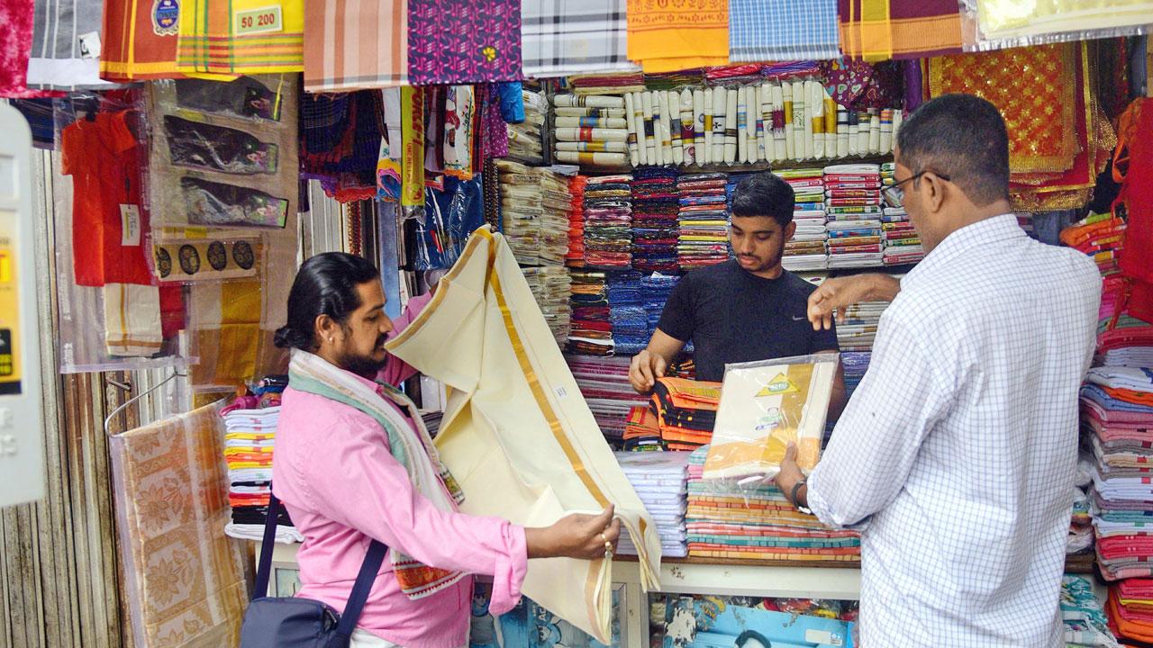 A man looking to purchase the perfect Veshti to mark the special day