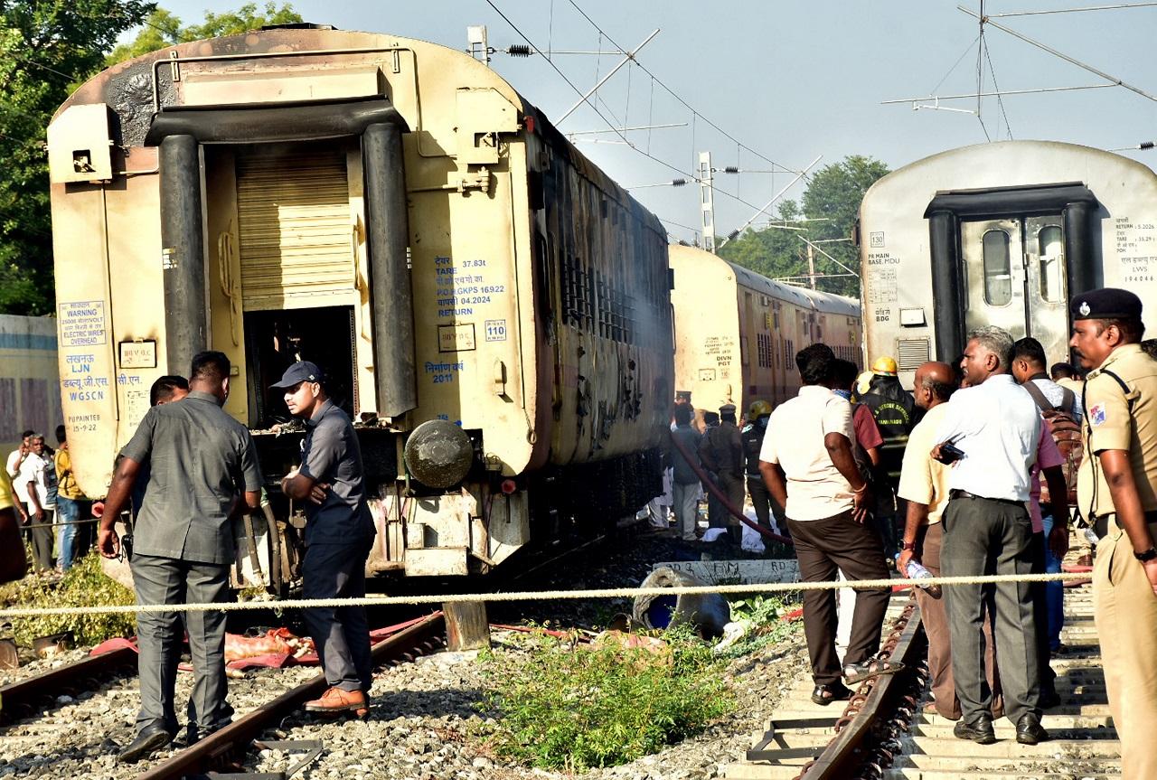 The fire broke out at 5.15 am on Saturday and the Fire service personnel who arrived at the spot half an hour later put down the blaze by 7.15 am, a Southern Railway release said