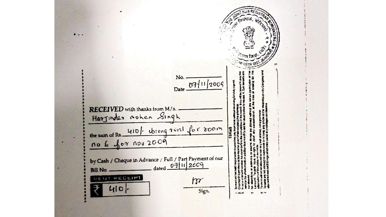 A rent receipt provided by the duo to Brijwasi Builders
