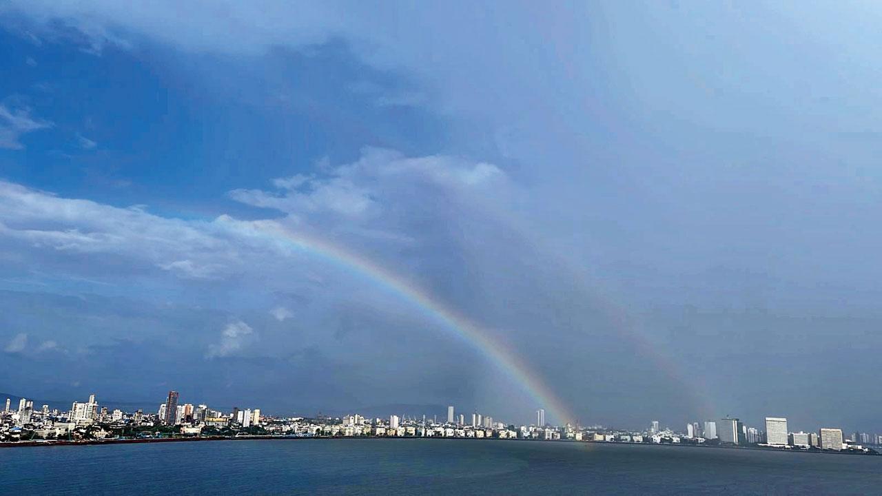 The double rainbow witnessed over the weekend in Walkeshwar.  Pic Courtesy/Tarang Jain