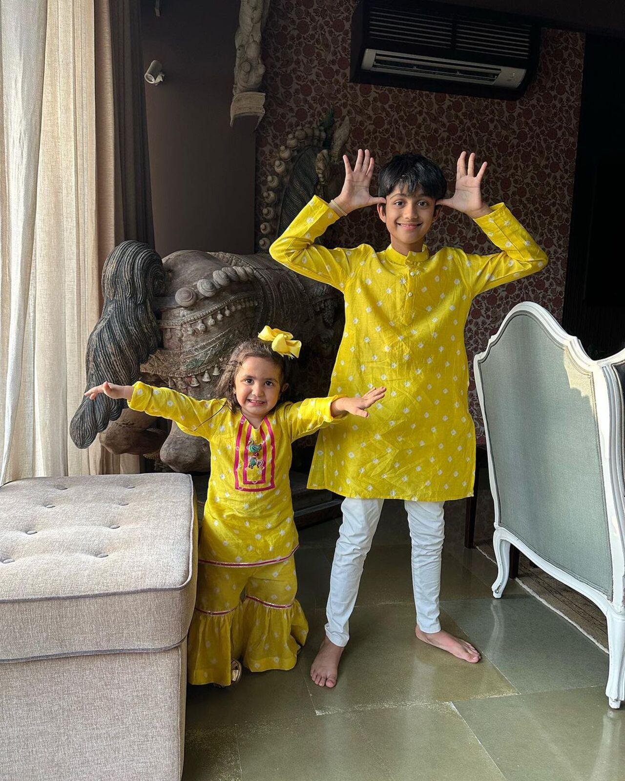 Shilpa Shetty Kundra shared adorable pictures of her kids from their rakhi celebrations. The kids are seen matching in yellow outfit