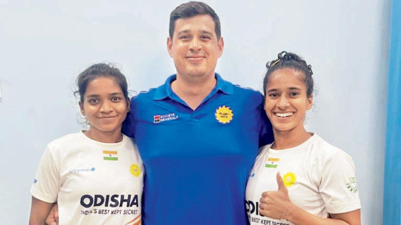 Coach Ludwiche Van Deventer with captain Sheetal Sharma and wing player Hupi Majhi