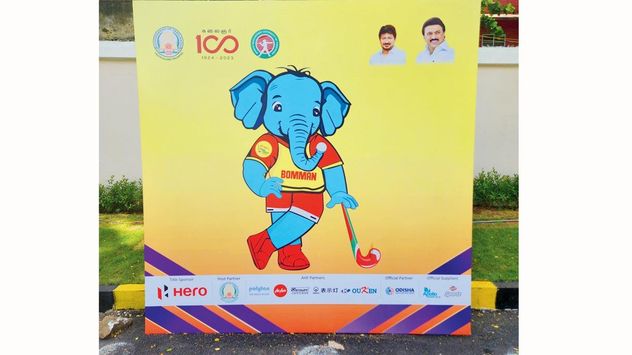 Bomman, the mascot at Mayor Radhakrishnan Stadium. Pic/Ashwin Ferro