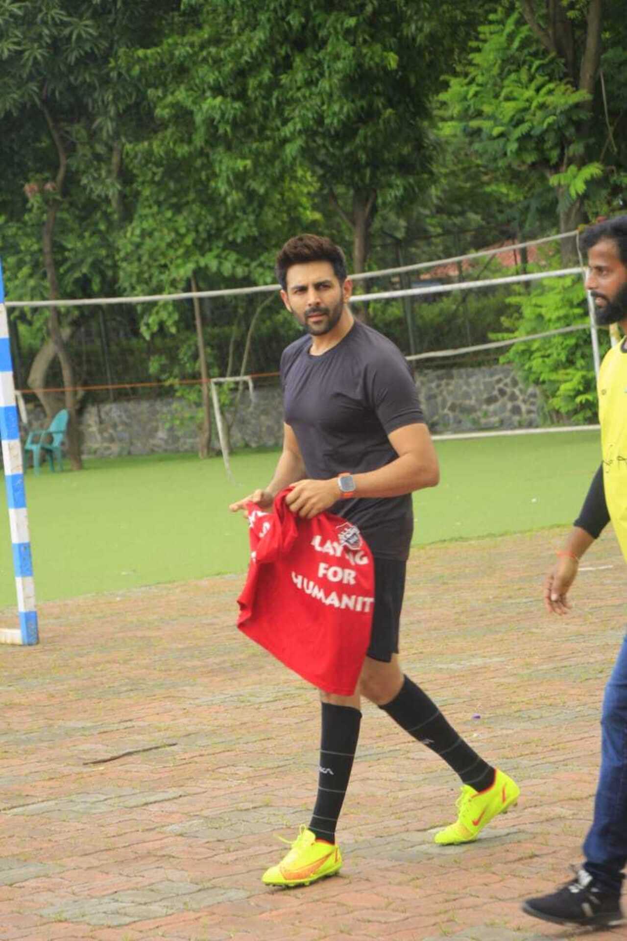 Kartik Aaryan was clicked during one of his football practice session