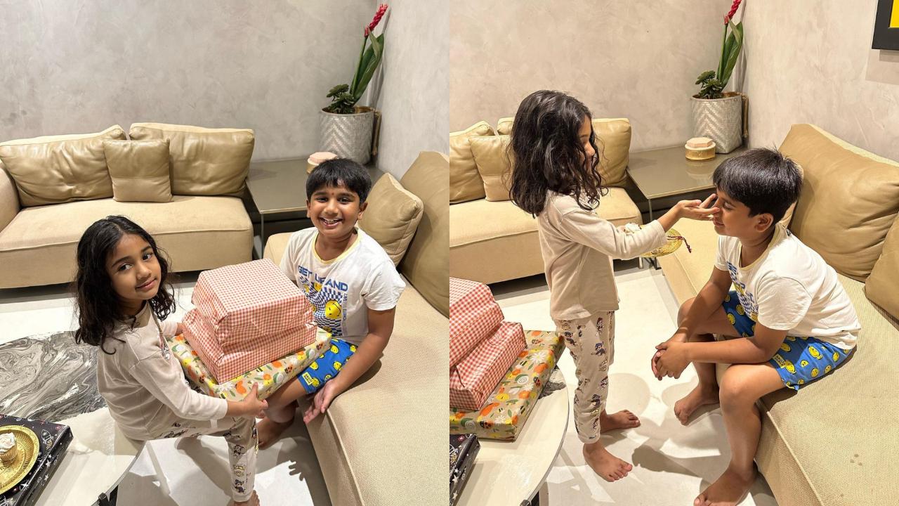 Allu Arjun's wife Allu Sneha Reddy took to Instagram and shared cute pictures of their kids celebrating the festival