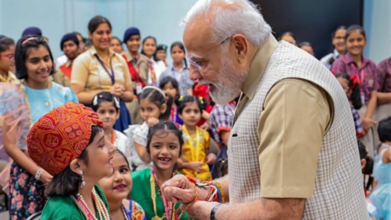 IN PHOTOS: PM Modi celebrates Raksha Bandhan with schoolchildren