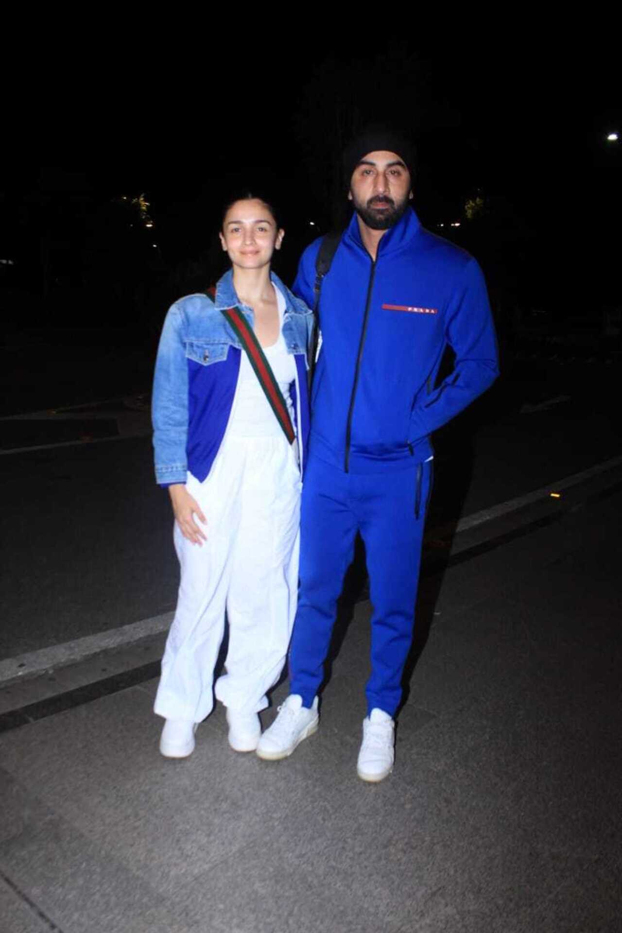 Ranbir Kapoor and Alia Bhatt were seen wearing matching outfits as they were snapped at the airport