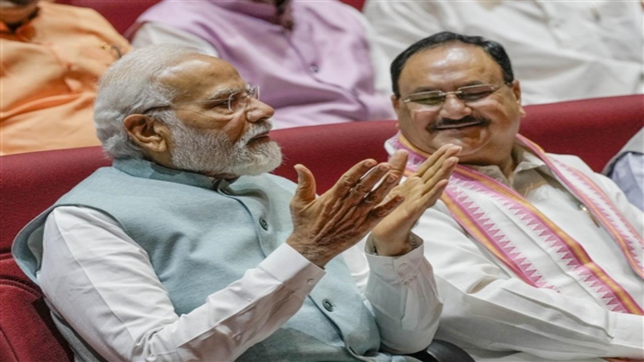 Prime Minister Narendra Modi on Tuesday attended the BJP's Parliamentary Party meeting ahead of the no-confidence debate scheduled in the Lower House of Parliament today. Photos/PTI/ANI