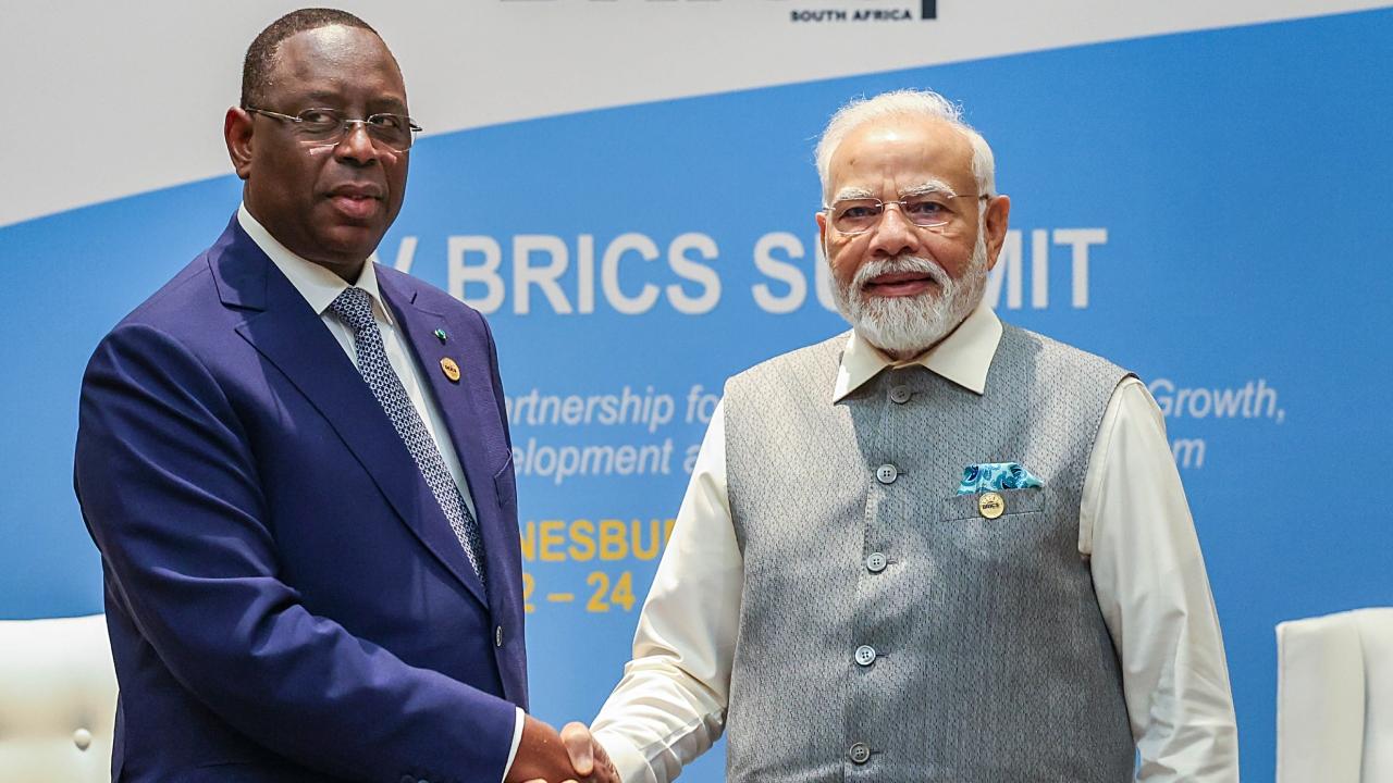 Prime Minister Narendra Modi and Senegal President Macky Sall held a bilateral meeting on the sidelines of the 15th BRICS Summit in South Africa Johannesburg on Thursday