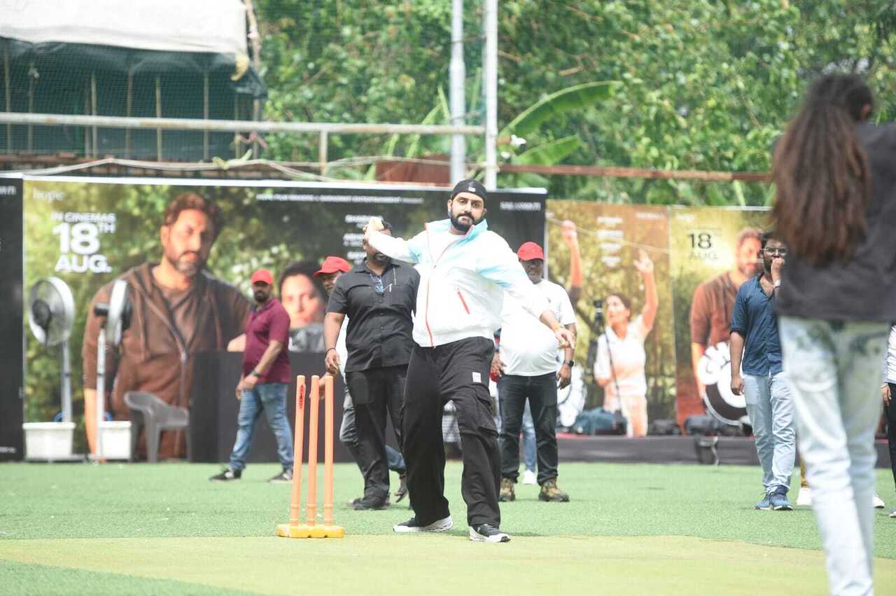 Abhishek Bachchan was spotted playing cricket as he promotes his film 'Ghoomer'