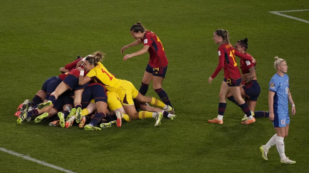 Spain's players celebrate after defeating England during the Women’s World Cup soccer final at Stadium Australia (Pic: AP)