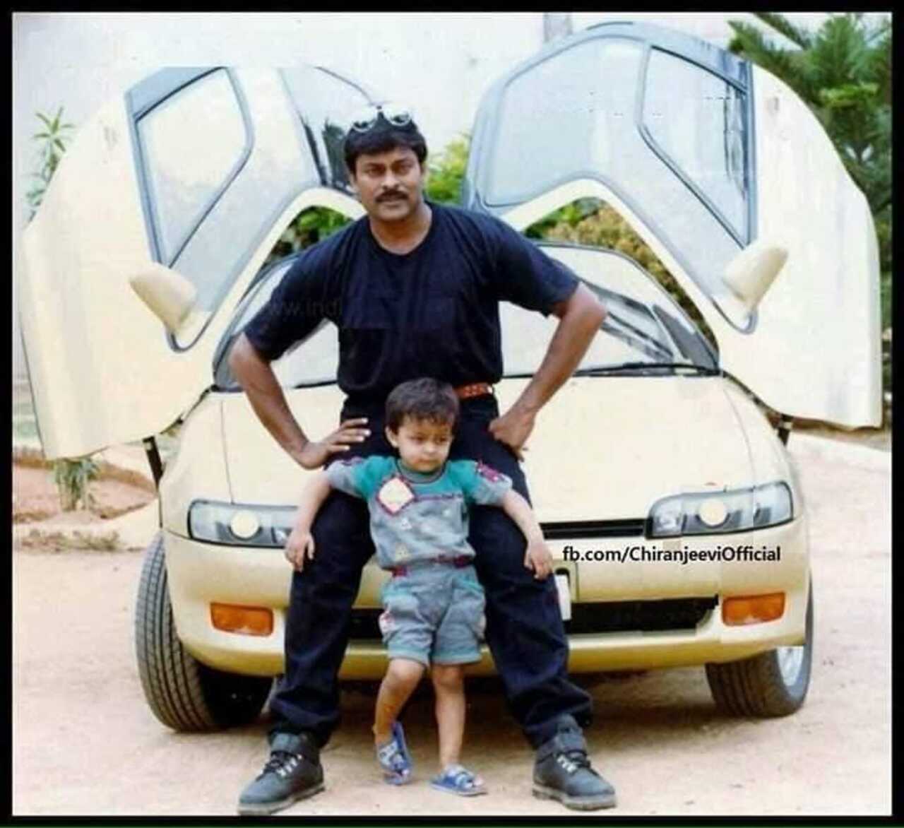 Chiranjeevi poses with Varun Tej Konidela during the latter's childhood. Varun is the son of Chiranjeevi's brother Nagendra Babu