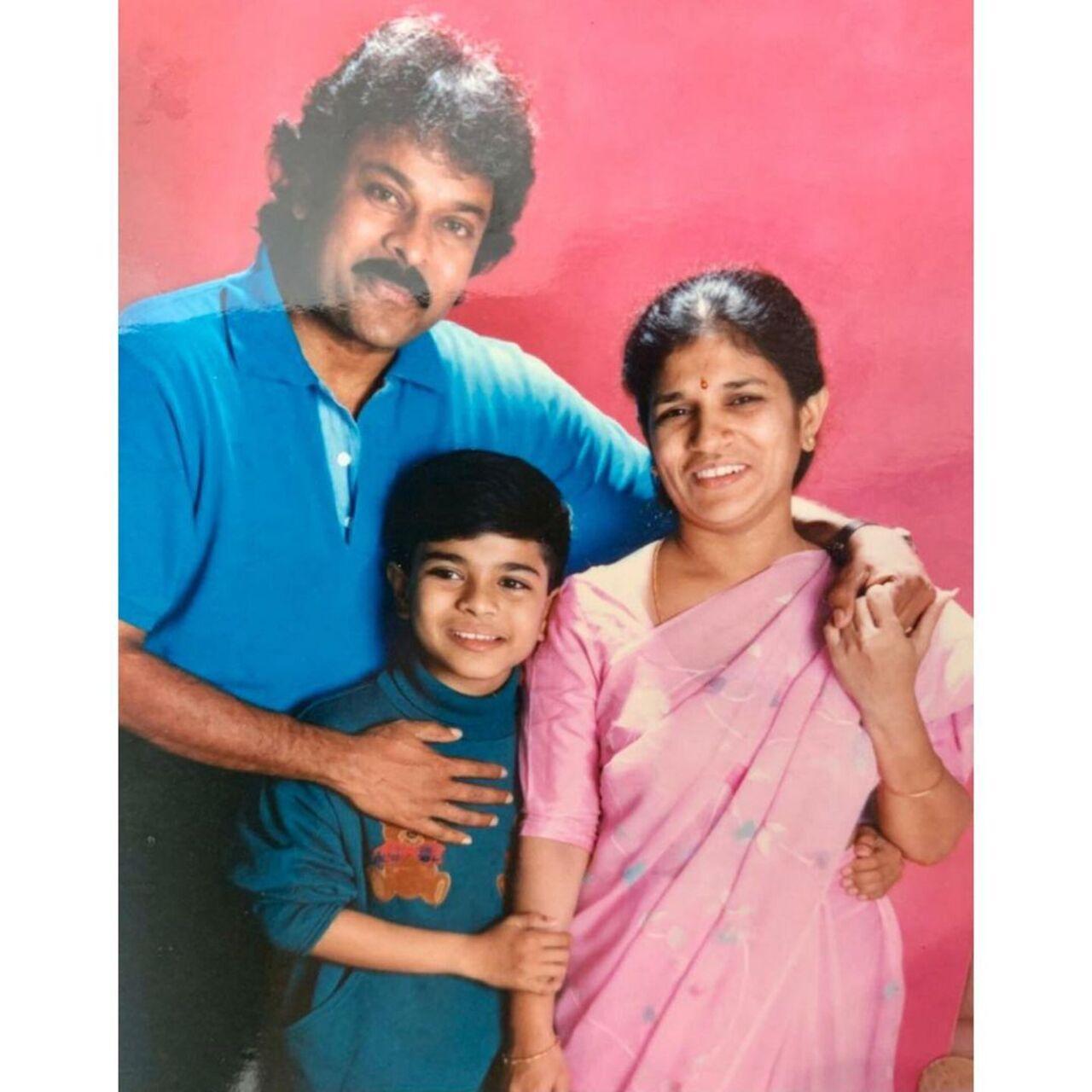 Picture Perfect! Ram Charan poses with his parents. Chiranjeevi also has two daughters