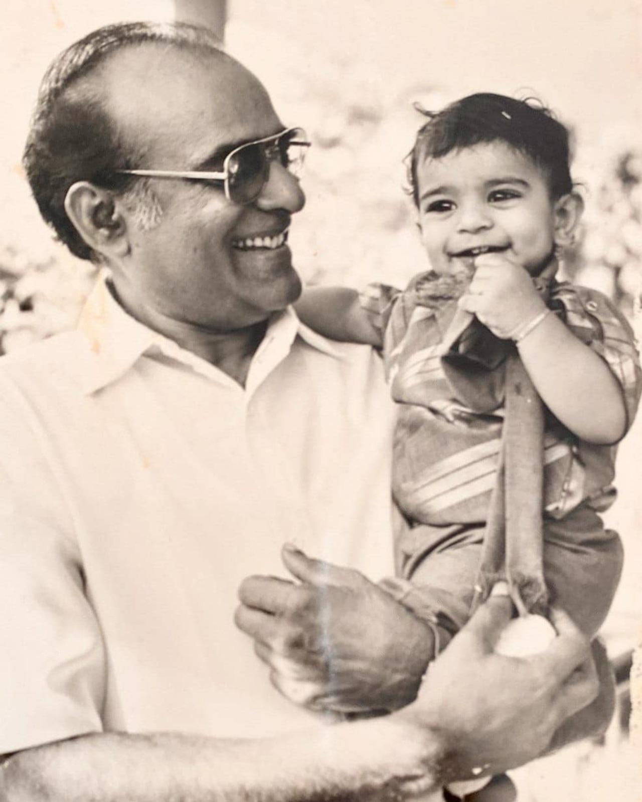 Chiranjeevi's father poses with Ram Charan. The superstar's father was a constable by profession. Chiranjeevi had a deep interest in acting and joined the Madras film institute in the 1970s and made his acting debut in 1978