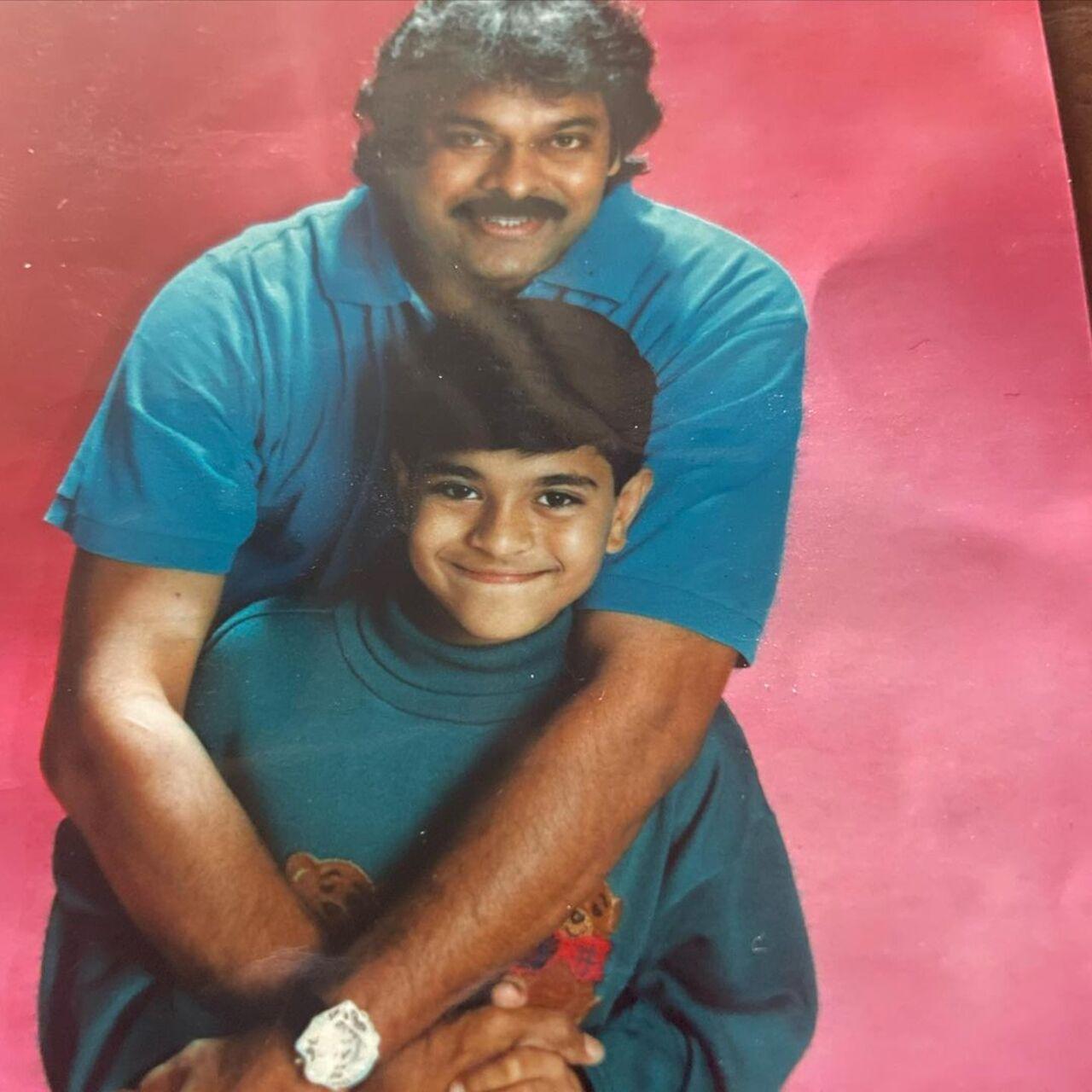 Like father like son! Chiranjeevi and Ram Charan twin in blue during a studio photoshoot
