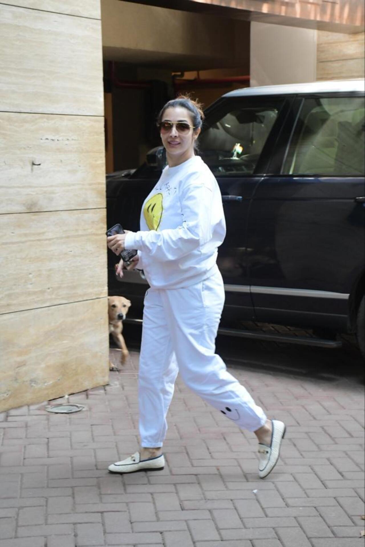 Malaika Arora wore a white-on-white outfit as she went out and about in the city