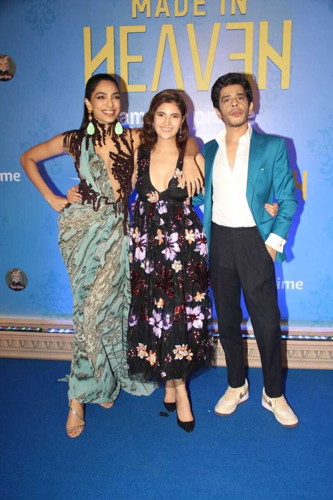 Sobhita Dhulipala, Shivani Raghuvanshi and Shashank Arora posed together as they attended the premiere of 'Made in Heaven 2'