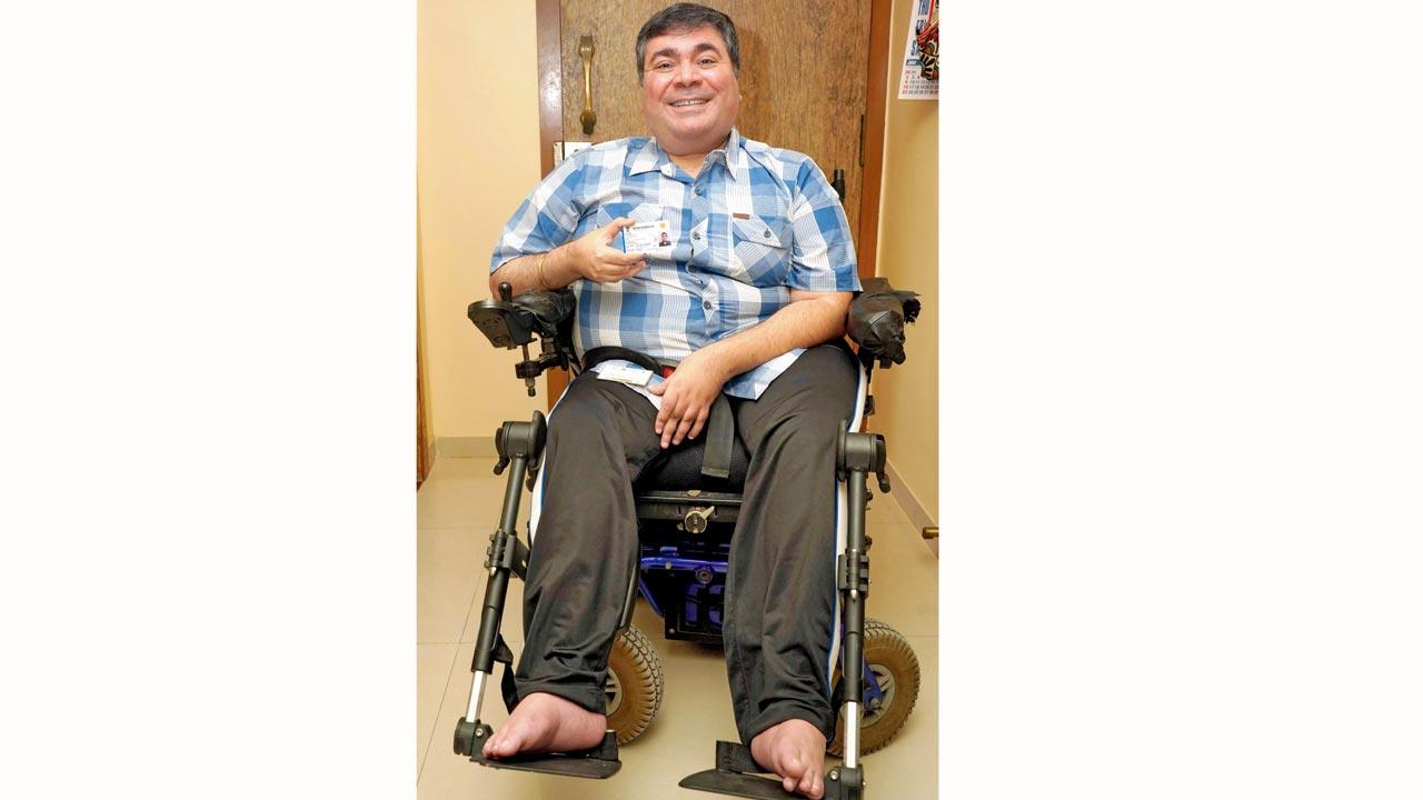 Filmmaker and writer Rustom Irani, who suffers from spinal muscular atrophy, undertook the task of getting a UDID in 2019 and remembers being shunted from the Worli Disability Centre to Copper Hospital, Juhu, although he lives in Andheri. Pic/Aishwarya Deodhar