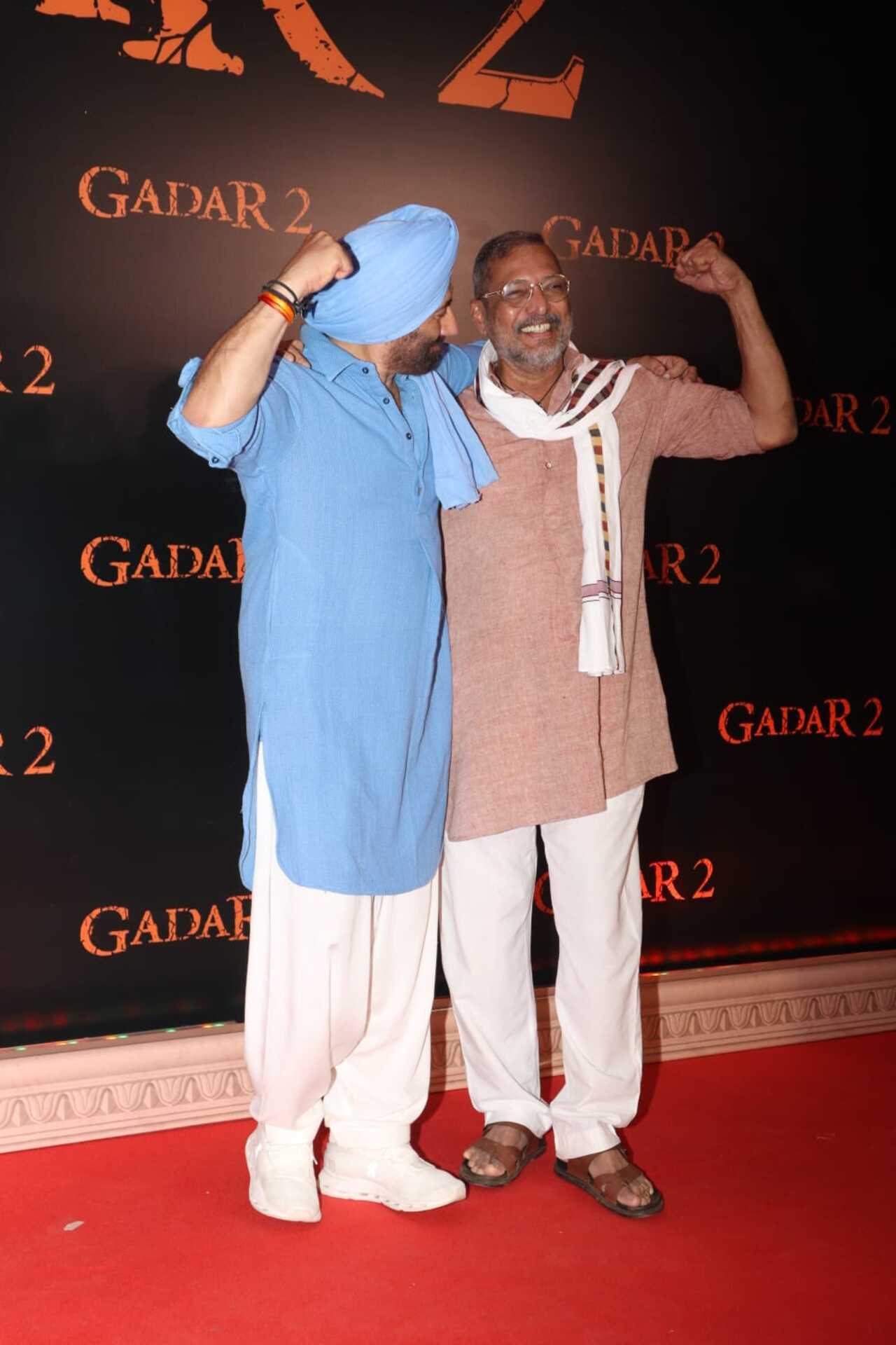 Sunny Deol and Nana Patekar pose together at the screening of the film