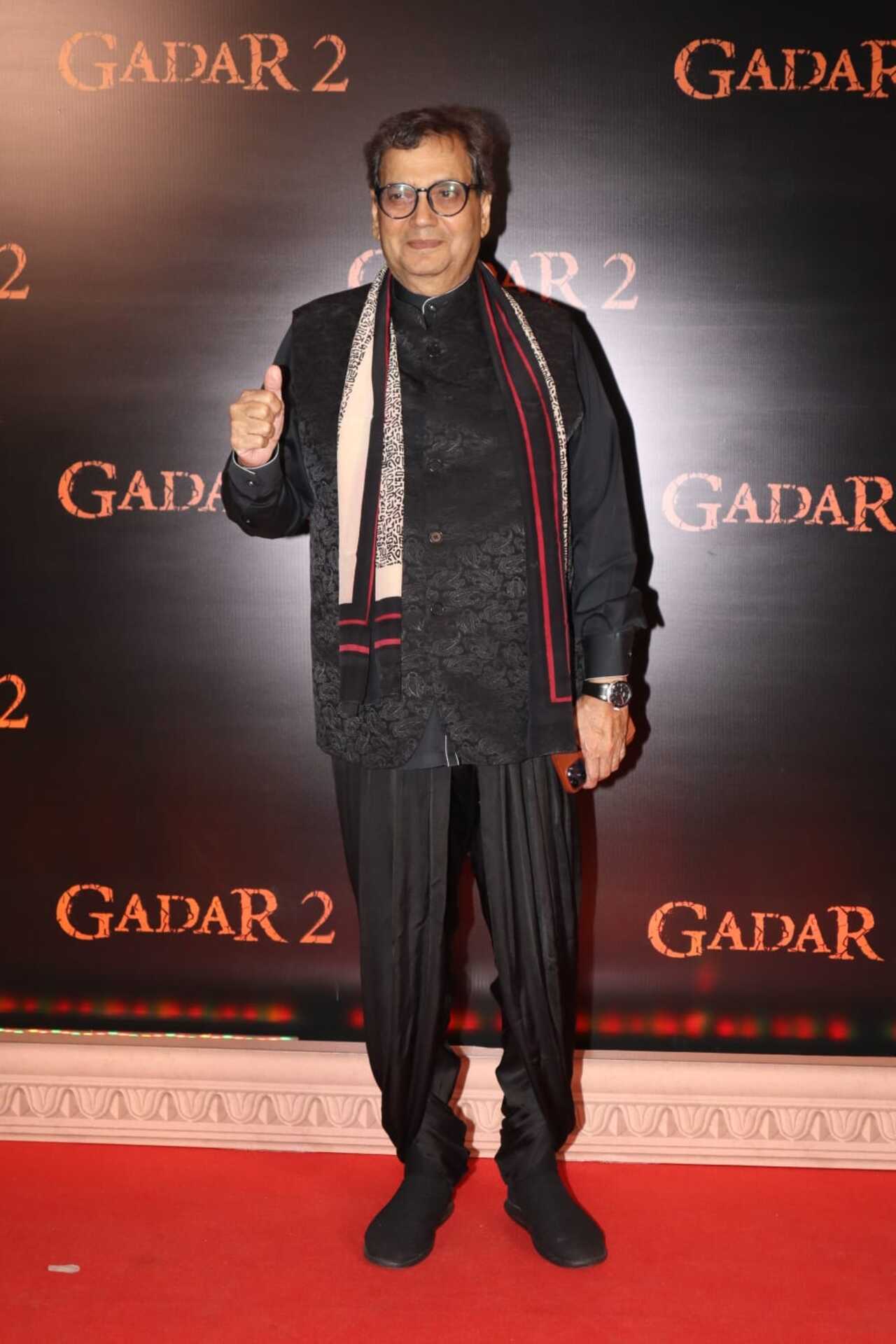 Subhash Ghai gives a thumbs up to the paparazzi on the red carpet of the screening