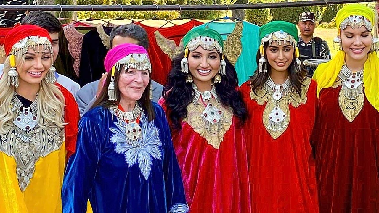Miss World 2022 Karolina Bielawska (left) in Kashmiri attire during her visit in Srinagar. Pic/PTI