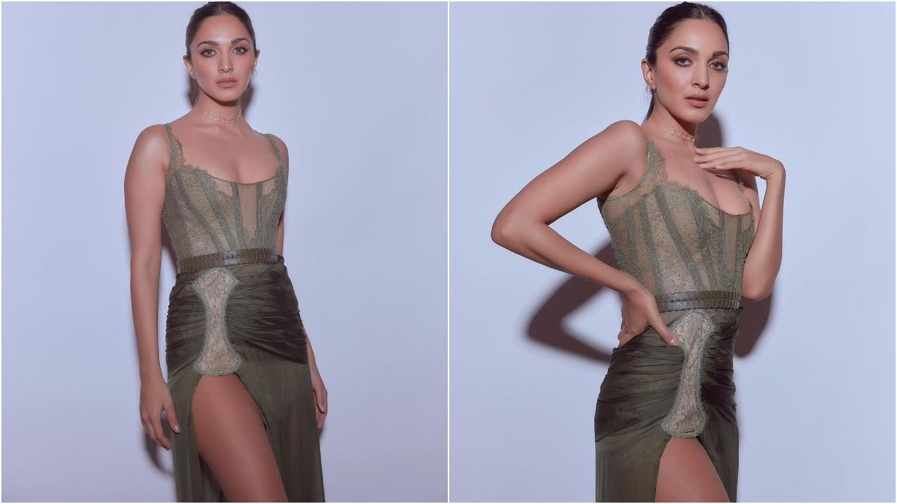 Kiara Advani impressed the fashion police by wearing a green silk chiffon gown with a French lace bustier and braided leather details from Aadnevik