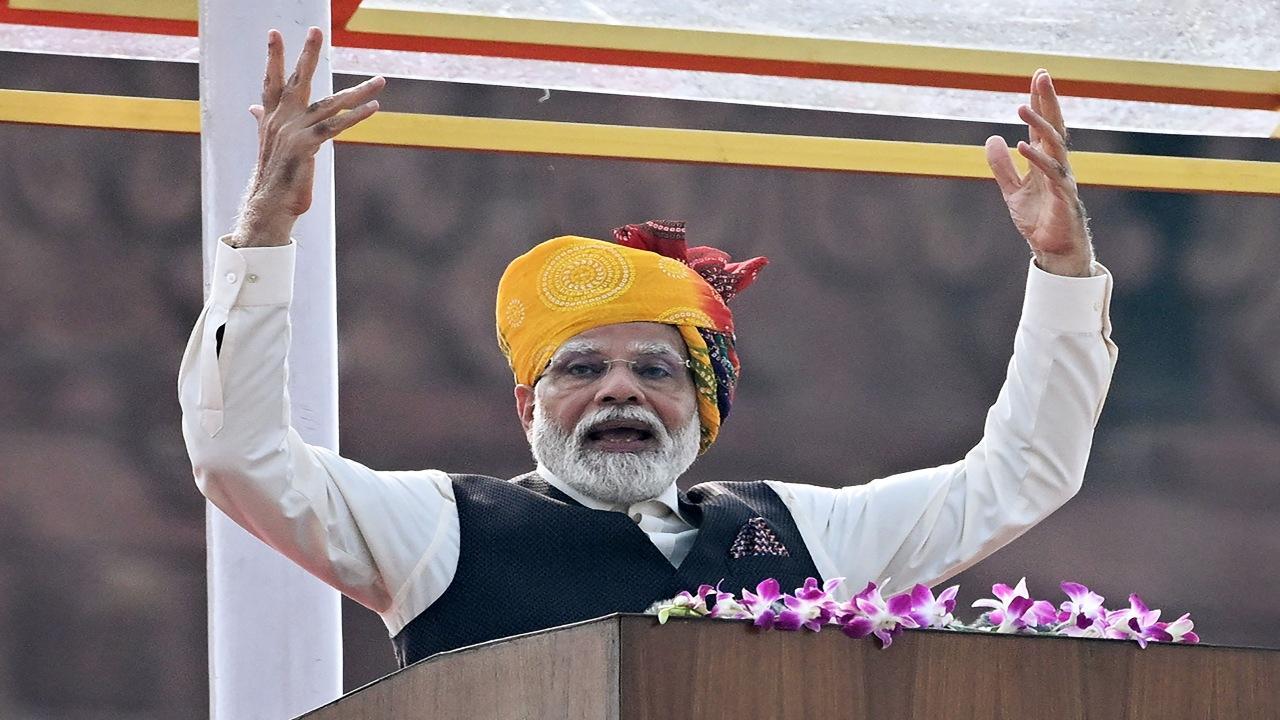 Prime Minister Narendra Modi spoke for nearly 90 minutes in his 10th Independence Day address on Tuesday where he highlighted his government's achievements as well as various challenges and opportunities before the nation. Photos/AFP