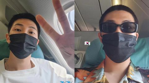 RM is seen wearing Bottega Veneta at the Incheon airport in Seoul