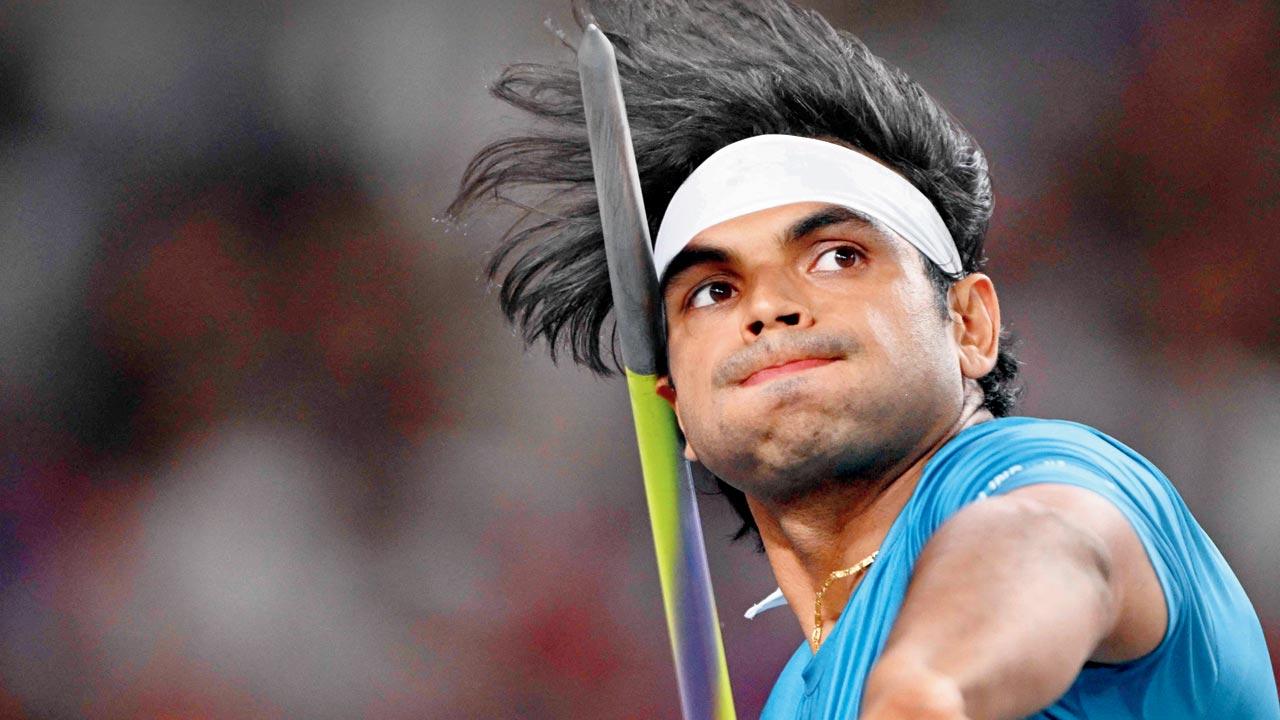India’s Neeraj Chopra during  the javelin final in Budapest  on Sunday. Pics/AFP