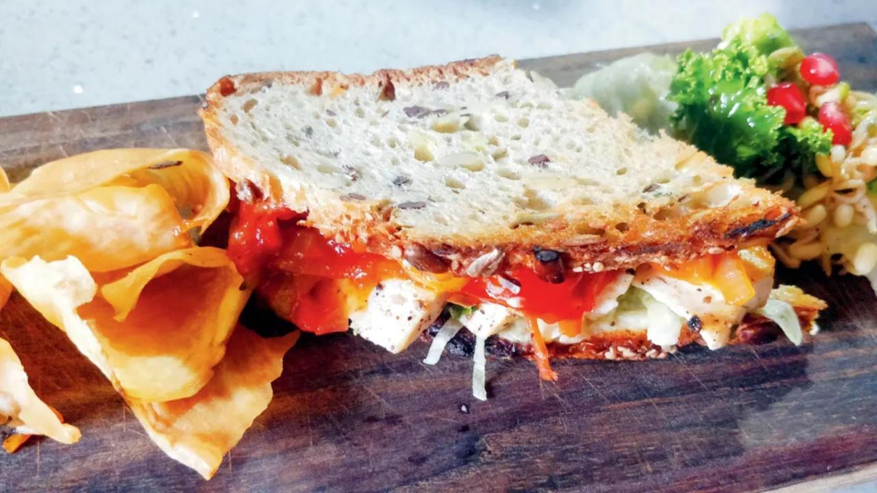 With sweet potato chips and a greens and sprout salad, the braised chilli tofu panini is a meal by itself. The tomato salsa and capsicum overpowered the tofu a tad too much for our liking, but the chips were some of the best we have had in the city.Cost: Rs 319At: Thank Gourd, Lokhandwala, Andheri West.Call: 9136173796