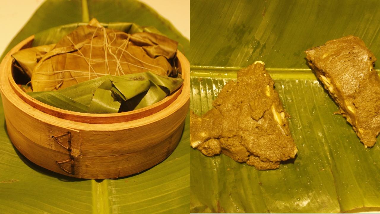 Patra-Ni-MacchiIt is an authentic Parsi fish recipe where pomfret fish is marinated in a spicy and tangy coconut, coriander chutney and steamed wrapped in a banana leaf.