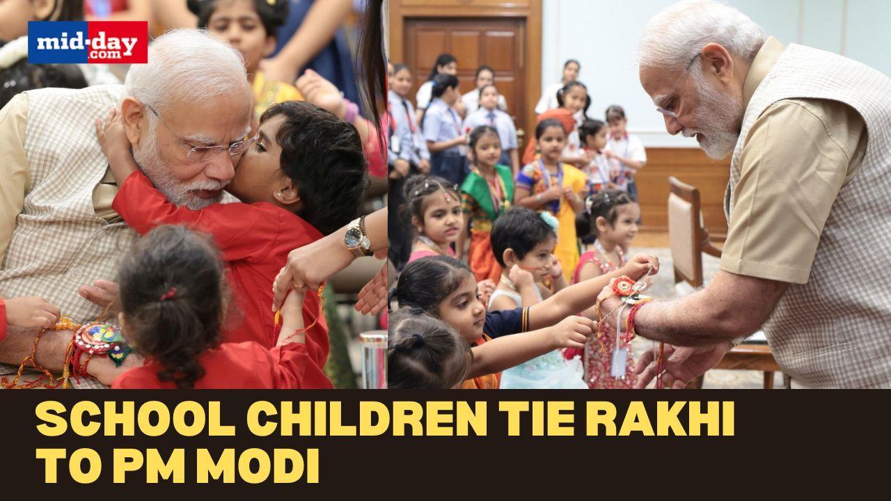 Raksha Bandhan 2023: School children tie rakhi to PM Modi